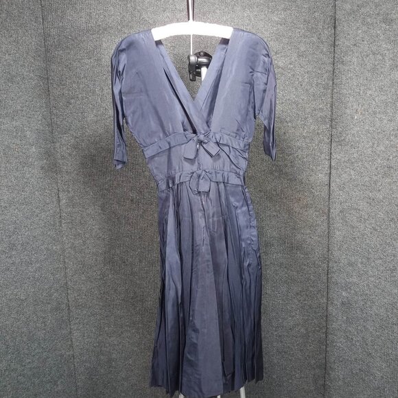 1950's Navy Polished Cotton Bow Circle Dress - Picture 4 of 8